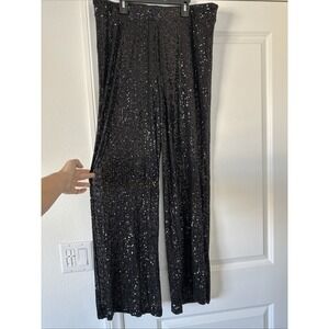 Wild Fable Black Sequin Trousers Women Size L High Rise Wide Leg Dress Pants
